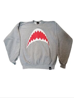 Hanes x Green Hill Shark Bite Graphic Crewneck Sweatshirt Gray Cozy Streetwear
